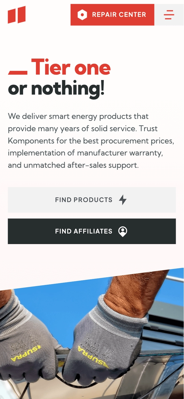 Komponents website mobile responsive view